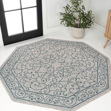 Charleston Vintage Filigree Textured Weave Indoor/outdoor Octagon Rug